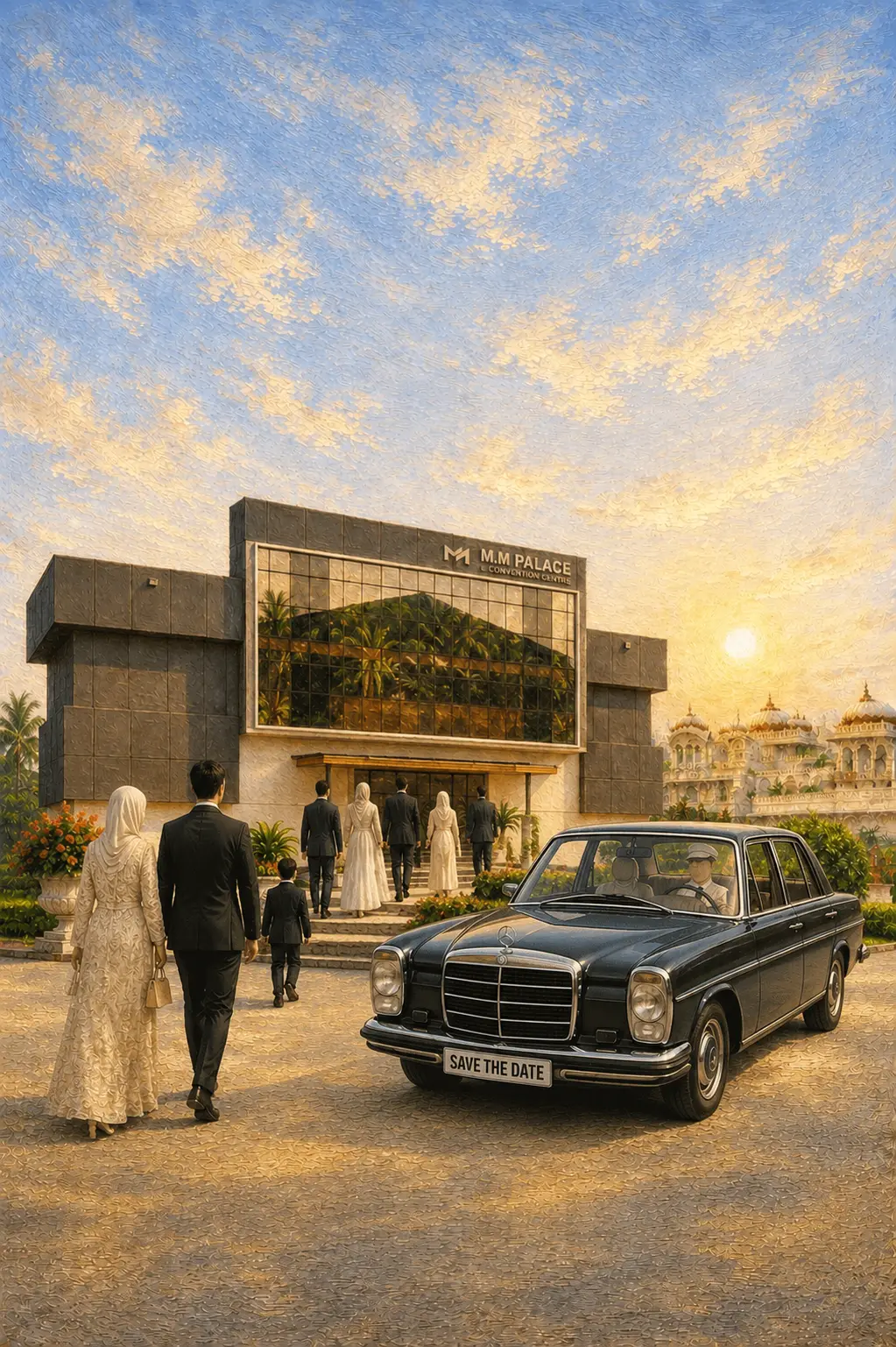 The couple arriving at Royal Palace